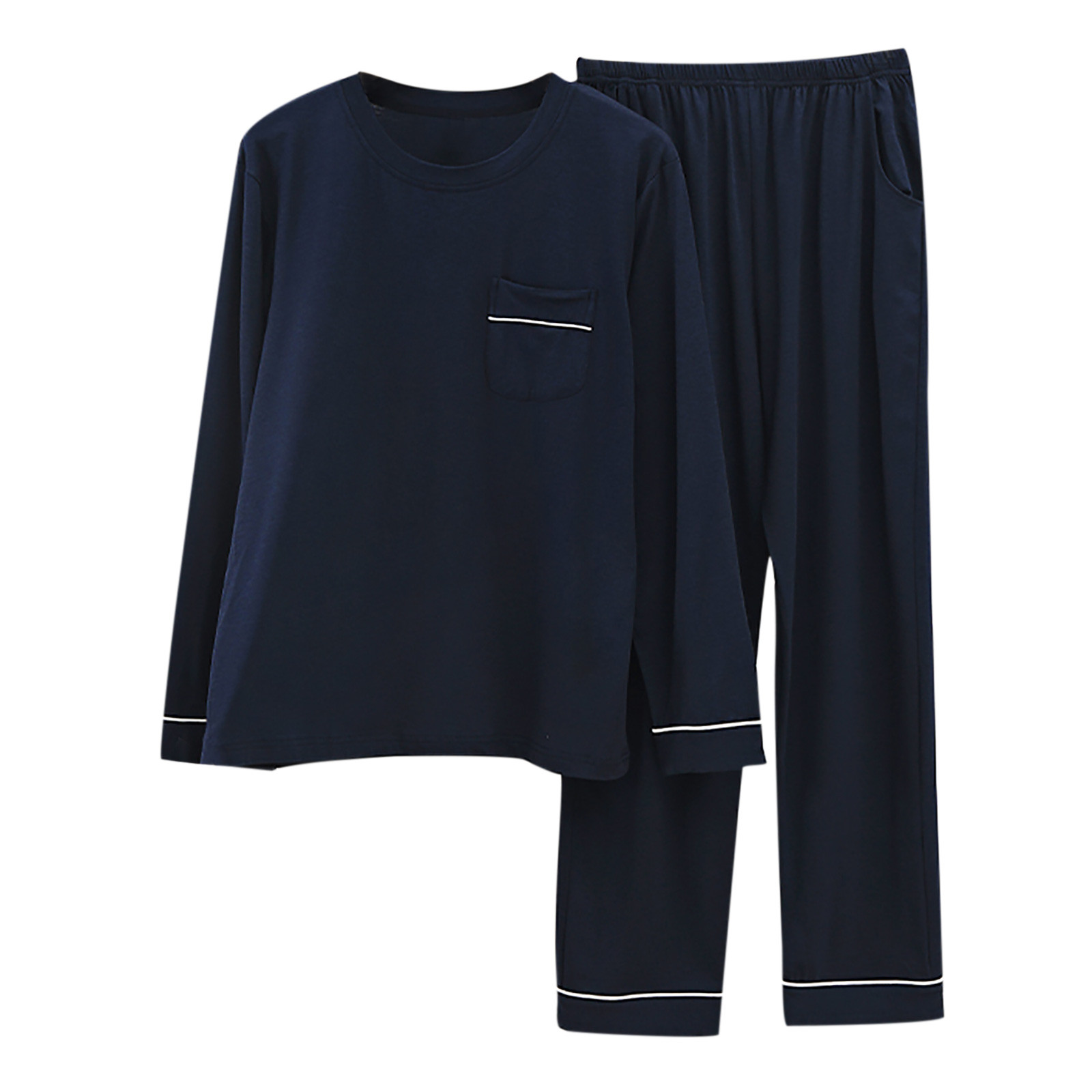 Dagegui Pajama 2 Pieces Outfits for Men Casual Crew Neck Shirts Long Pants Sets Big and Tall Basic Pajamas Set Today Clearance Navy L